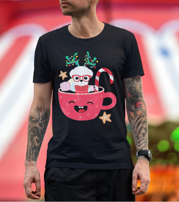 Premium T-Shirt: Maltese Dog in Festive Cup with Candy Cane and Cookies Holiday T-Shirt Maltese Dog in Festive Cup with Candy Cane and Cookies Holiday T-Shirt
