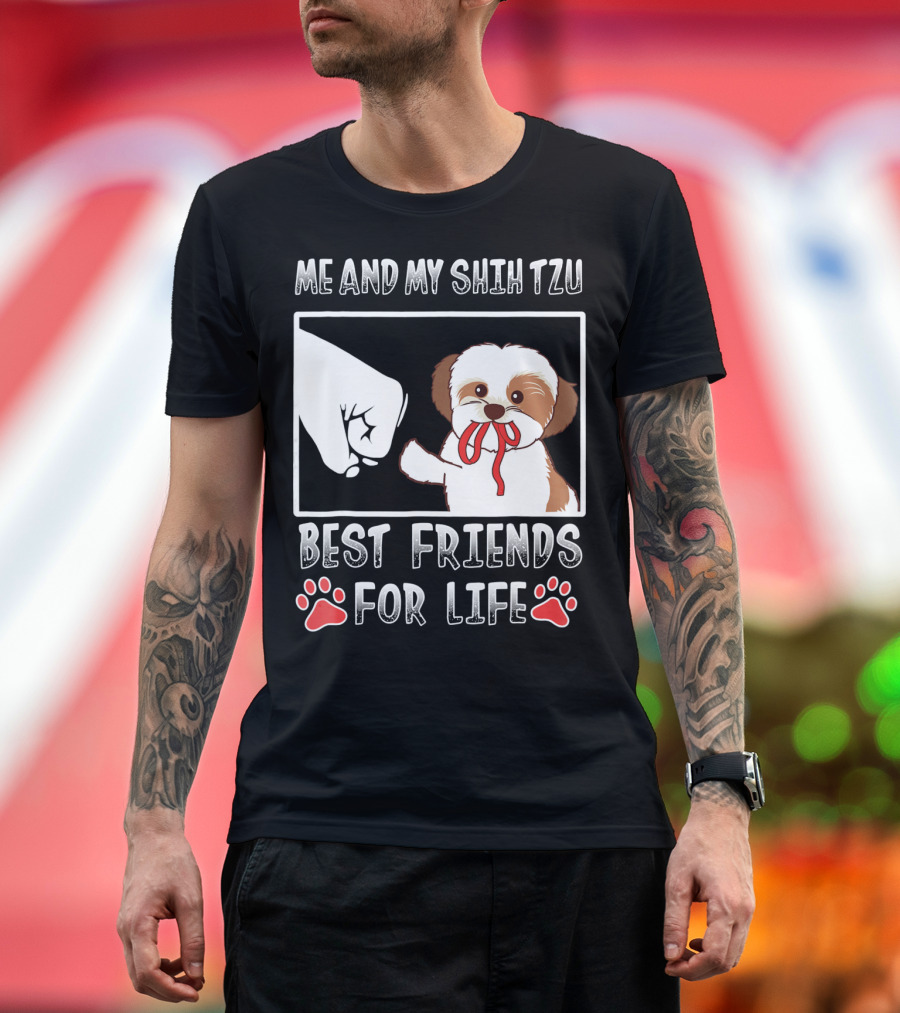 Me And My Shih Tzu Best Friends For Life Fist Bump Paw Prints T-Shirt