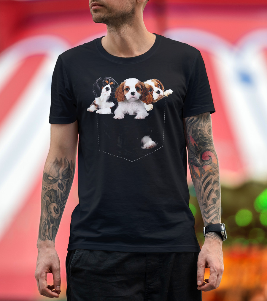 Cavalier King Charles Spaniel Puppies in Pocket T-Shirt