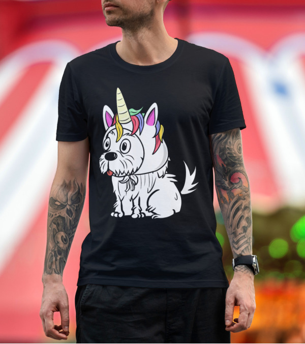 Premium T-Shirt: Maltese Dog in Unicorn Hat with Funny Expression T-Shirt Maltese Dog in Unicorn Hat with Funny Expression T-Shirt
