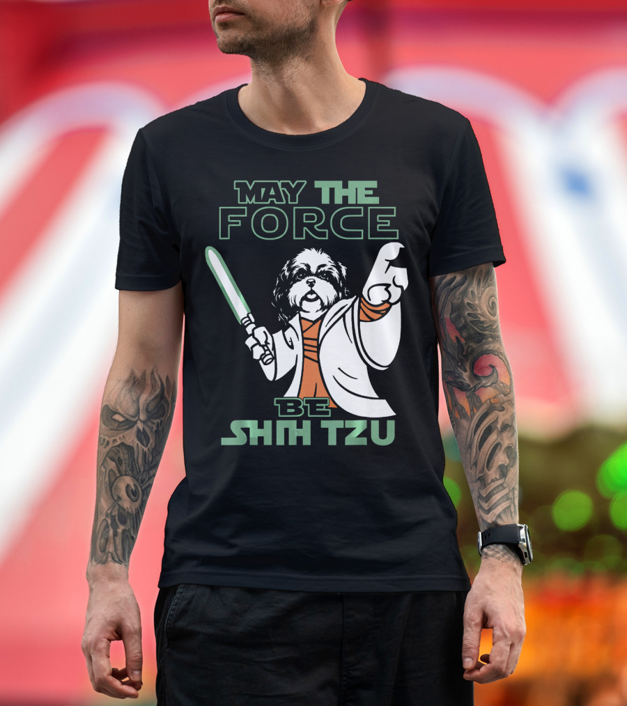 May the Force Be Shih Tzu Jedi Dog Lightsaber T-Shirt