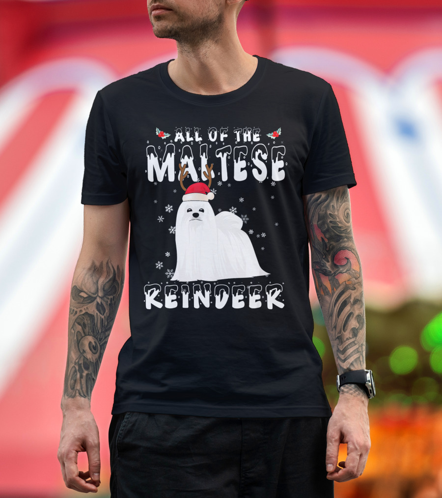 All Of The Maltese Reindeer Christmas Snowflakes Santa Hat T-Shirt