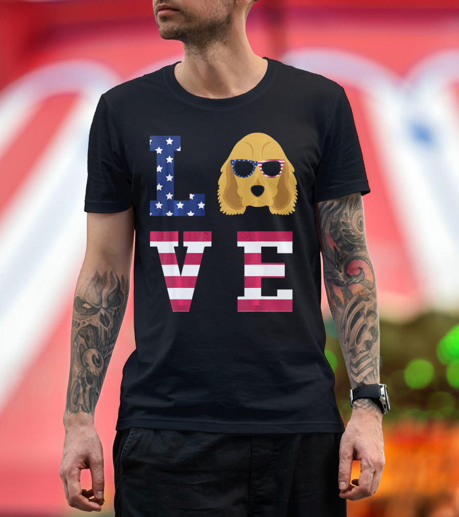 LOVE Cocker Spaniel Dog American Flag 4th Of July T-Shirt