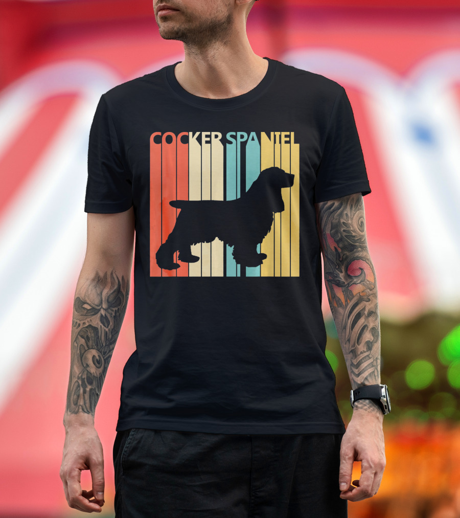 Cocker Spaniel Retro Silhouette Vertical Stripes T-Shirt