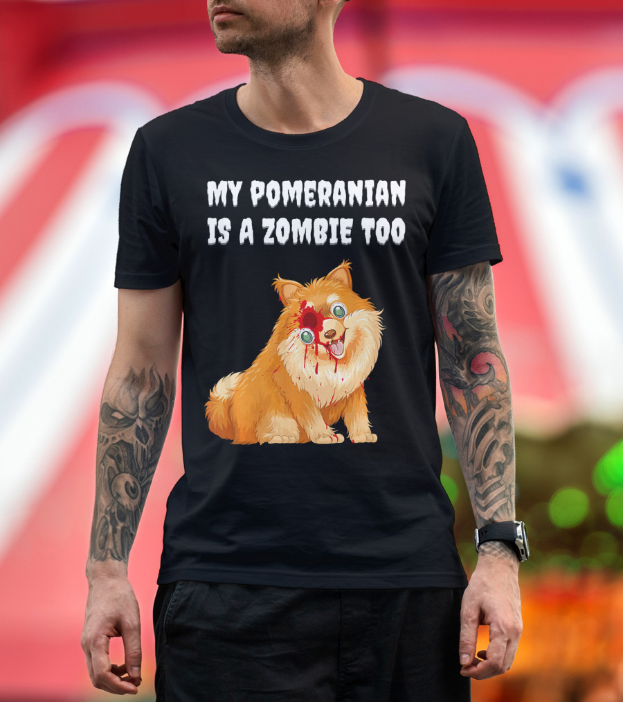 My Pomeranian Is A Zombie Too With Bleeding Eyes Cartoon Dog T-Shirt