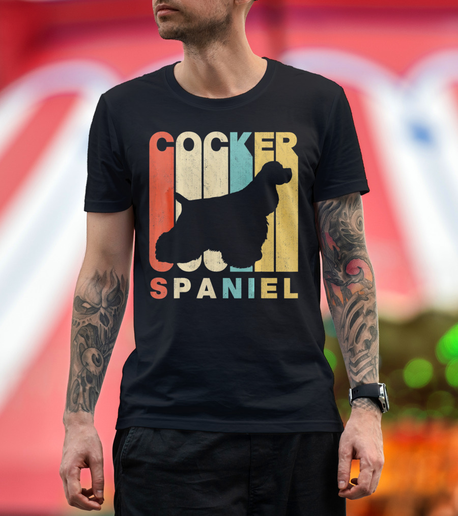 Vintage Retro Cocker Spaniel Silhouette Bold Color Block Letters T-Shirt