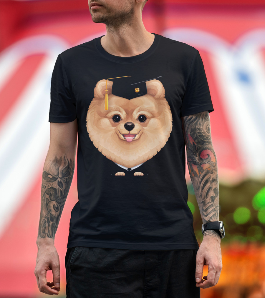 Orange Pomeranian Graduation Puppy with Cap and Tassel T-Shirt