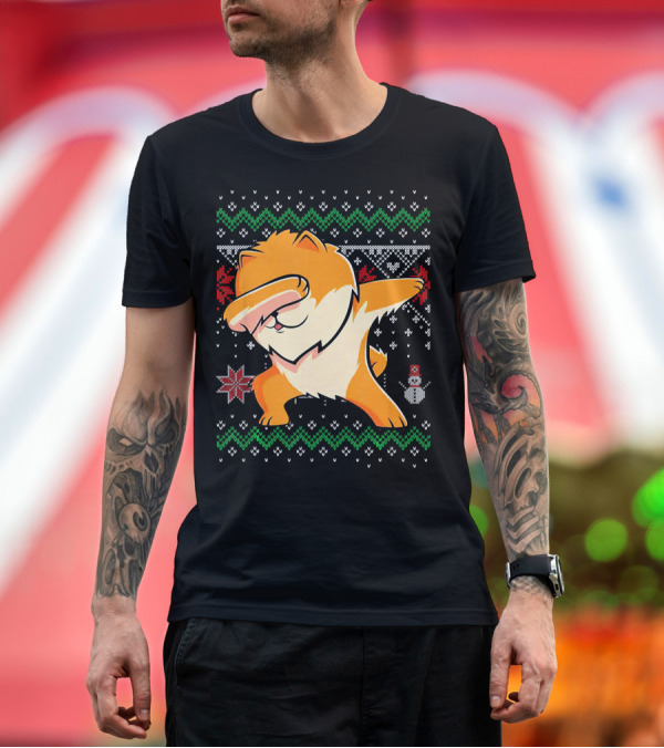 Premium T-Shirt: Pomeranian Dabbing Ugly Christmas Sweater Style Snowman T-Shirt Pomeranian Dabbing Ugly Christmas Sweater Style Snowman T-Shirt