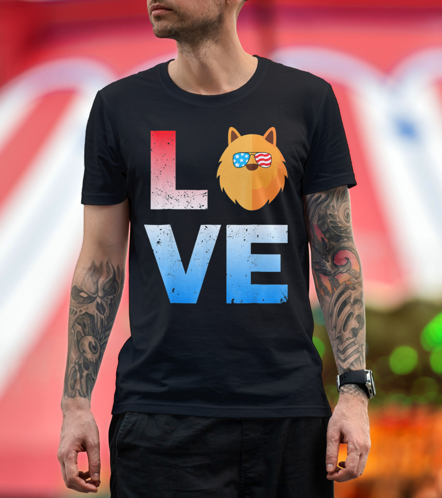 LOVE Pomeranian USA Shades July 4th T-Shirt