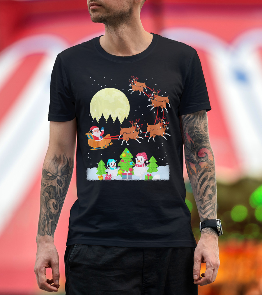 Boxer Reindeer Santa Sleigh Christmas Moon Snowman Gifts T-Shirt