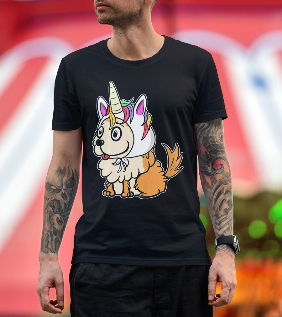 Pomicorn Funny Pomeranian Unicorn Costume Rainbow Horn T-Shirt