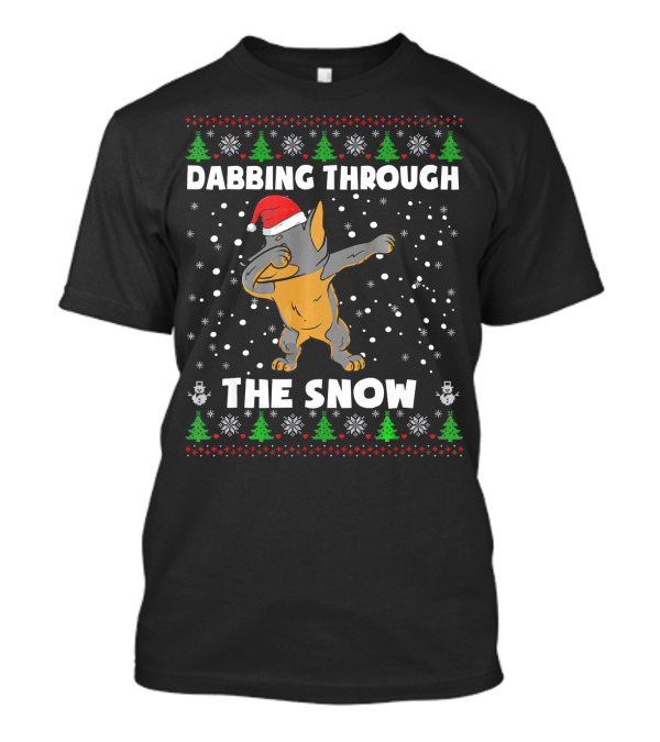 Dabbing Through The Snow Ugly Christmas Doberman T-Shirt