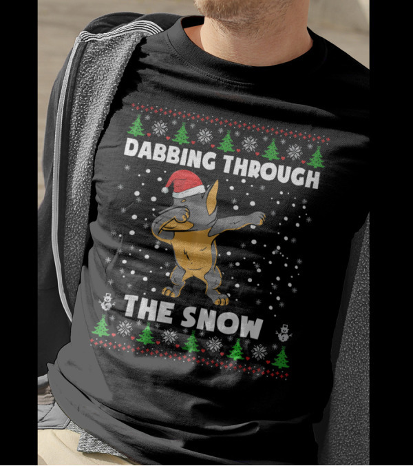 Dabbing Through The Snow Ugly Christmas Doberman T-Shirt