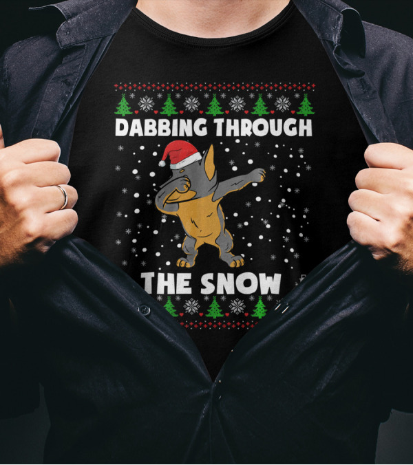 Dabbing Through The Snow Ugly Christmas Doberman T-Shirt