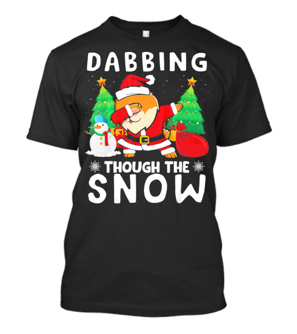 Dabbing Through The Snow Pomeranian Santa With Trees And Snowman T-Shirt