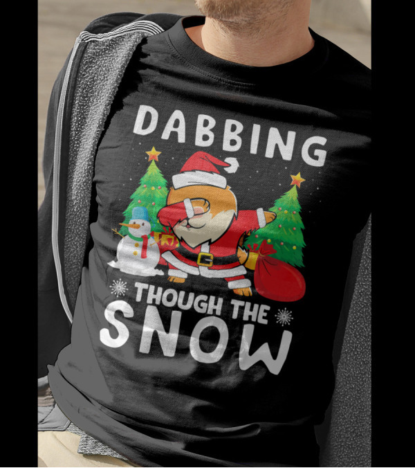 Dabbing Through The Snow Pomeranian Santa With Trees And Snowman T-Shirt
