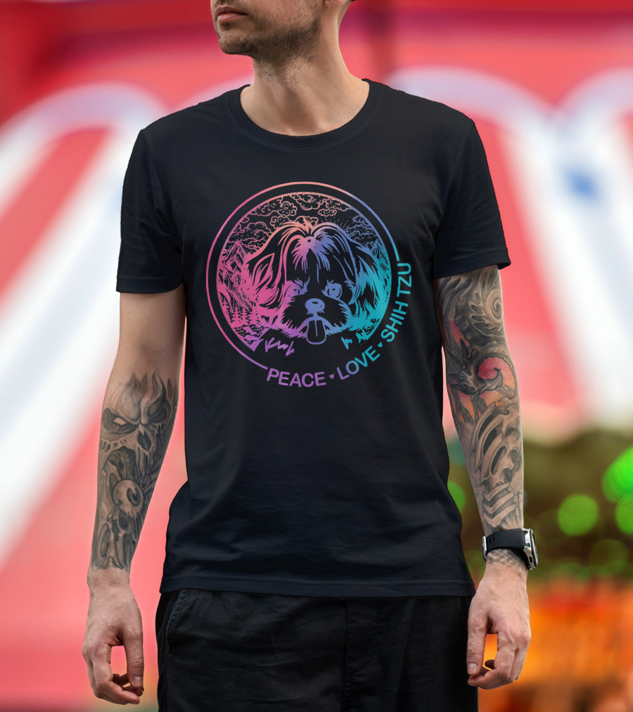 Peace Love Shih Tzu Retro Dog T-Shirt