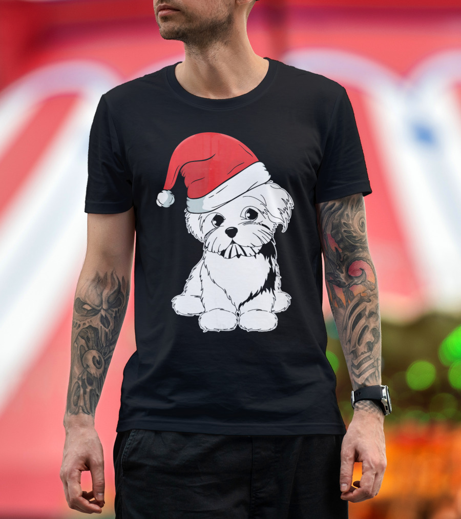 Christmas Maltese Dog in Santa Hat T-Shirt