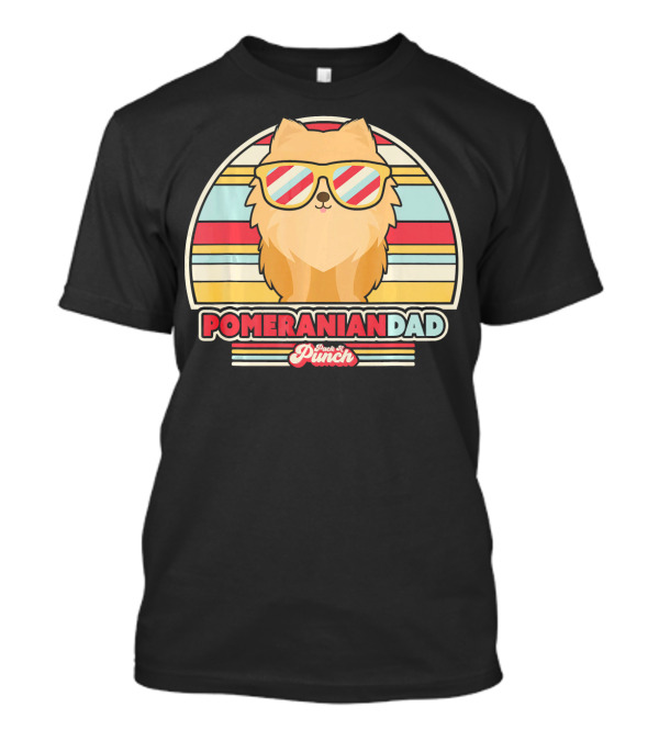 Pomeranian Dad Retro Style Punch Striped Sunglasses T-Shirt
