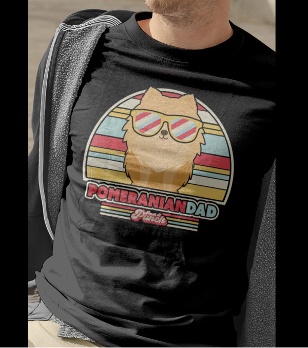 Pomeranian Dad Retro Style Punch Striped Sunglasses T-Shirt