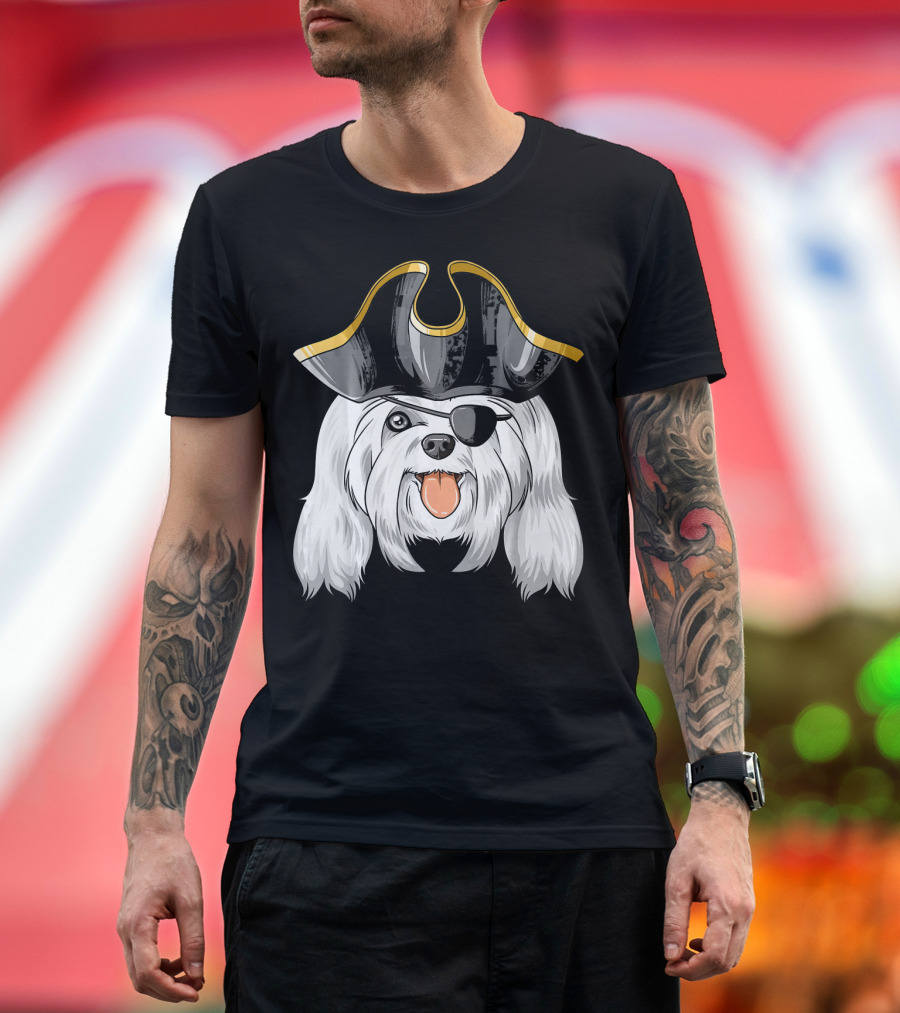 Pirate Maltese Dog with Pirate Hat and Eye Patch T-Shirt