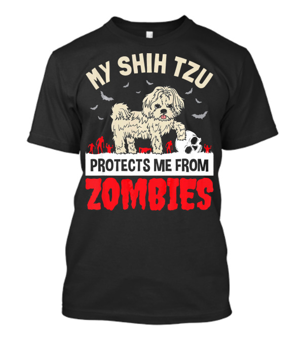My Shih Tzu Defends Against Zombies With Skull And Bats T-Shirt
