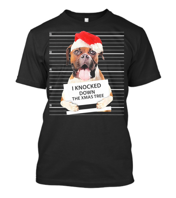 Boxer Dog Santa Hat Funny Xmas Tree Mugshot T-Shirt