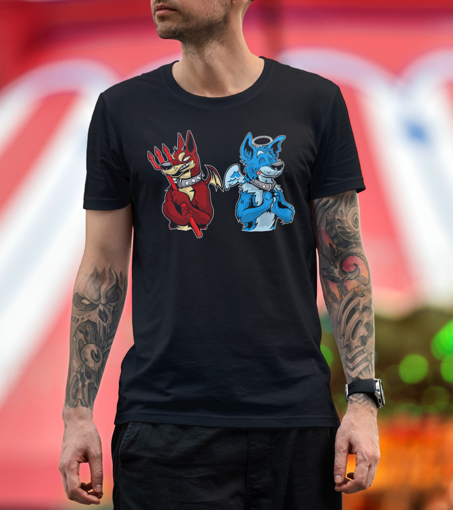 Good vs Evil Doberman Pinscher Angel Devil Contrast T-Shirt