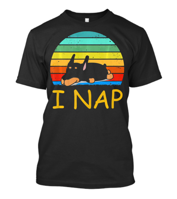 Nope Funny Lazy Doberman I Nap Retro Sunset T-Shirt