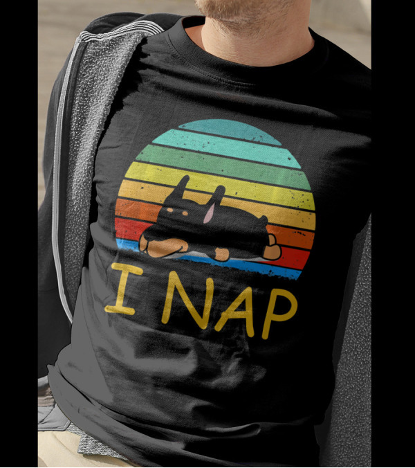 Nope Funny Lazy Doberman I Nap Retro Sunset T-Shirt