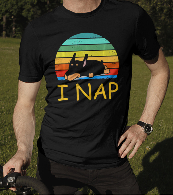 Nope Funny Lazy Doberman I Nap Retro Sunset T-Shirt