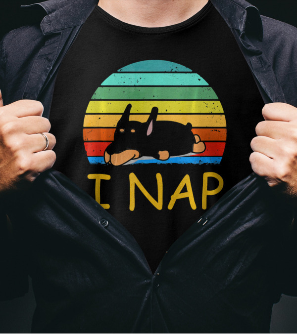 Nope Funny Lazy Doberman I Nap Retro Sunset T-Shirt