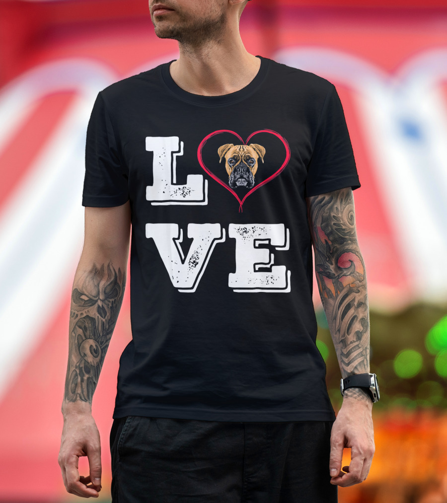 Boxer Lover Dog Mom Love Heart Dog Face T-Shirt