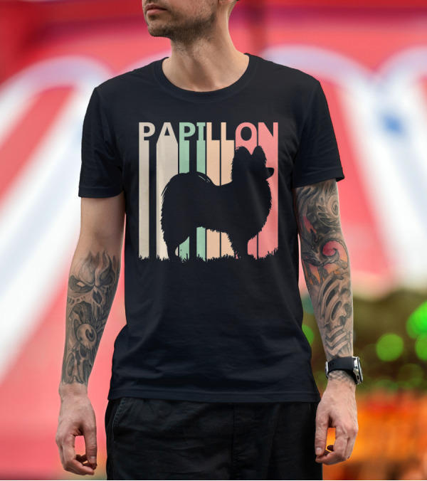 Premium T-Shirt: Papillon Retro Silhouette Valentine's Day Dog Lovers T-Shirt Papillon Retro Silhouette Valentine's Day Dog Lovers T-Shirt