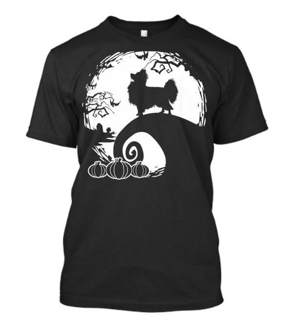 Papillon And The Moon Spooky Halloween Pumpkin Night Scene T-Shirt