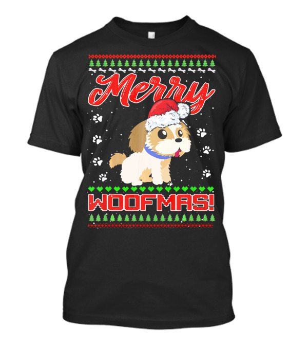 Merry Woofmas Shih Tzu In Santa Hat And Winter Holiday T-Shirt