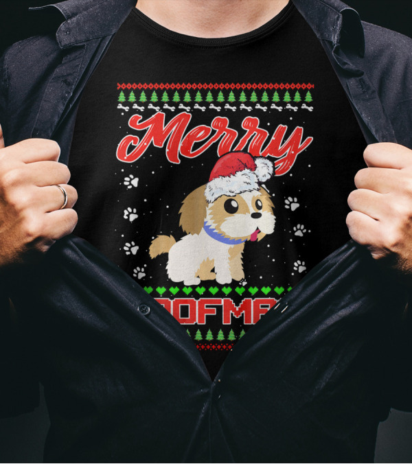 Merry Woofmas Shih Tzu In Santa Hat And Winter Holiday T-Shirt