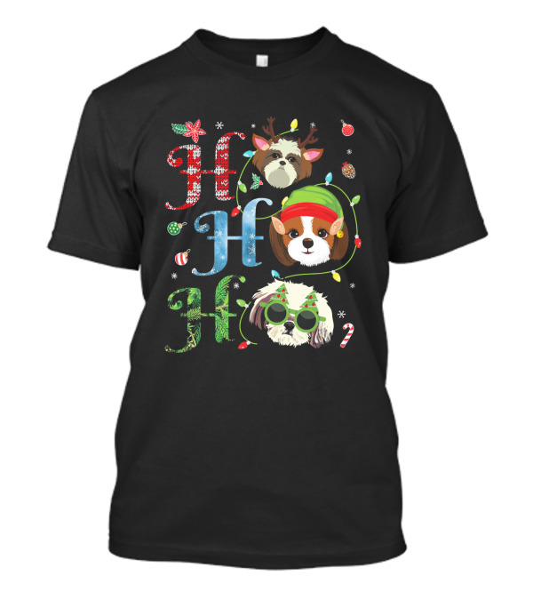 Ho Ho Ho Shih Tzu Reindeer Elf Christmas Lights T-Shirt