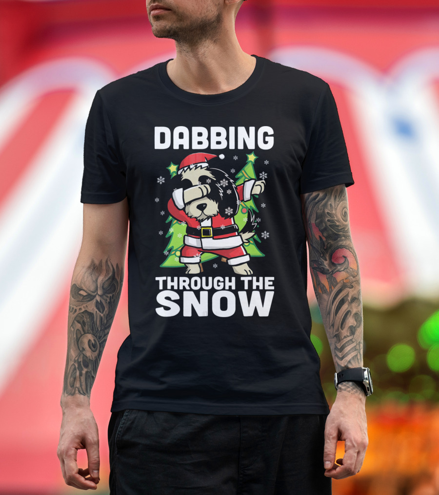 Dabbing Through the Snow Shih Tzu in Santa Outfit with Christmas Trees and Snowflakes T-Shirt