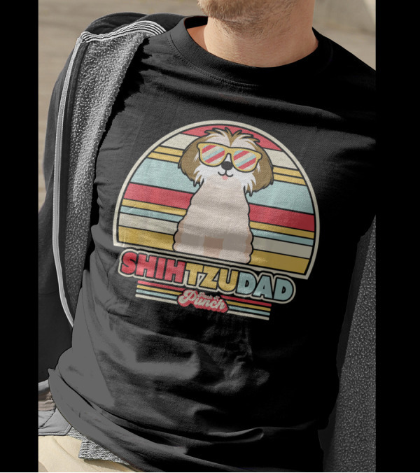 Shih Tzu Dad Retro Style Prickly Punch Vintage Stripes T-Shirt