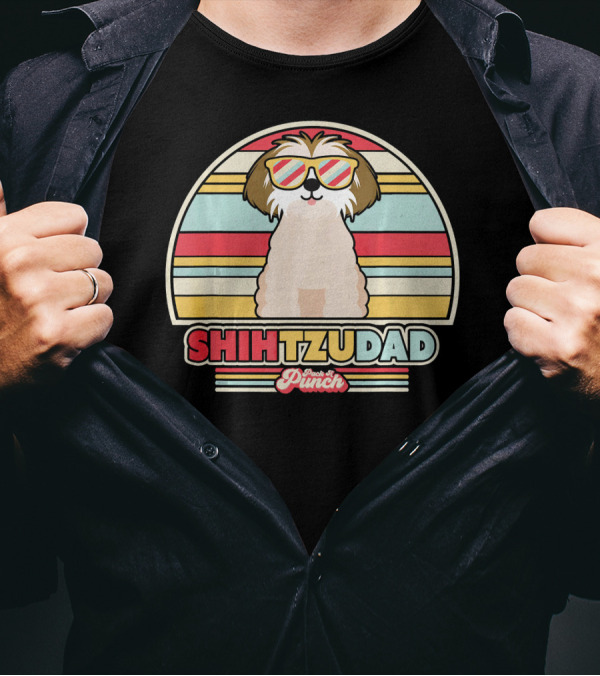 Shih Tzu Dad Retro Style Prickly Punch Vintage Stripes T-Shirt