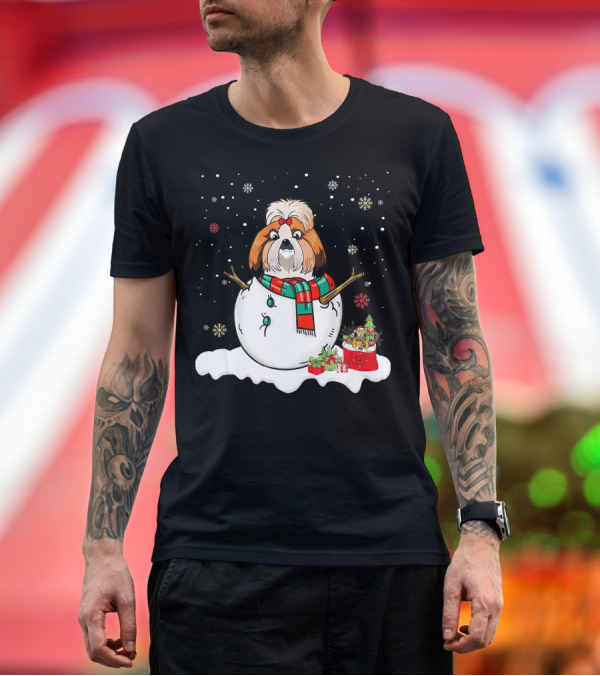Premium T-Shirt: Shih Tzu Lover Merry Christmas Snowman Winter Scene T-Shirt Shih Tzu Lover Merry Christmas Snowman Winter Scene T-Shirt