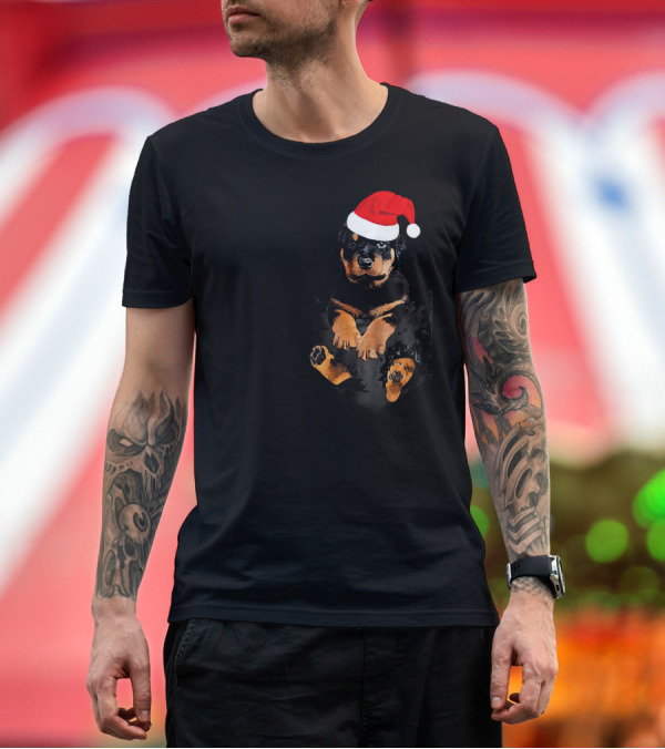 Premium T-Shirt: Rottweiler in Pocket Christmas Santa Hat T-Shirt Rottweiler in Pocket Christmas Santa Hat T-Shirt