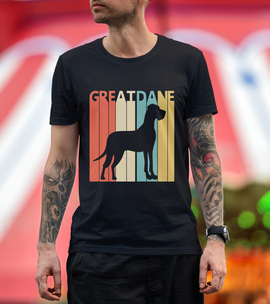 Great Dane Vintage Retro Silhouette Stripes T-Shirt