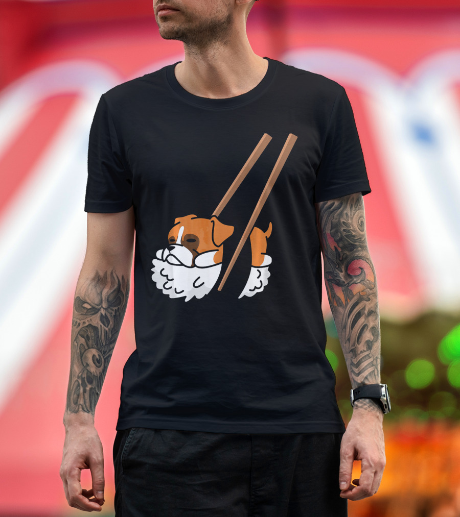 Sushi Boxer Dog with Chopsticks T-Shirt
