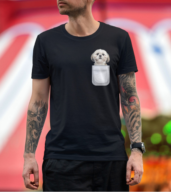 Premium T-Shirt: Shih Tzu Puppy Dog Peeking from Pocket T-Shirt Shih Tzu Puppy Dog Peeking from Pocket T-Shirt