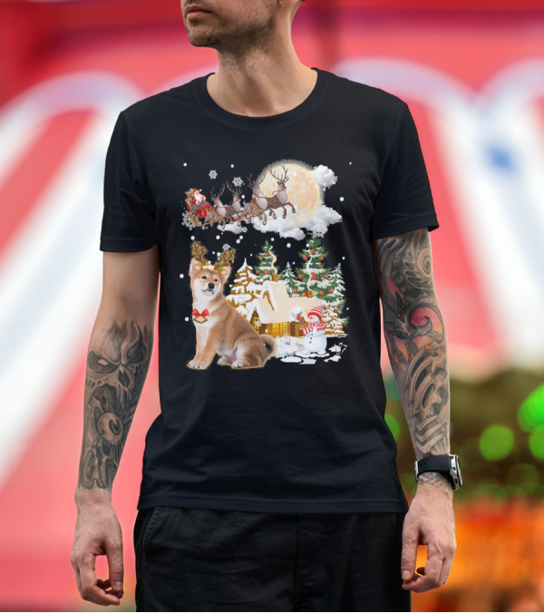 Premium T-Shirt: Santa Sleigh Akita Inu Snow Scene T-Shirt Santa Sleigh Akita Inu Snow Scene T-Shirt