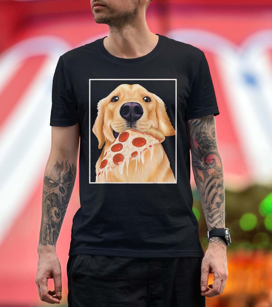 Golden Retriever Enjoying Pepperoni Pizza T-Shirt