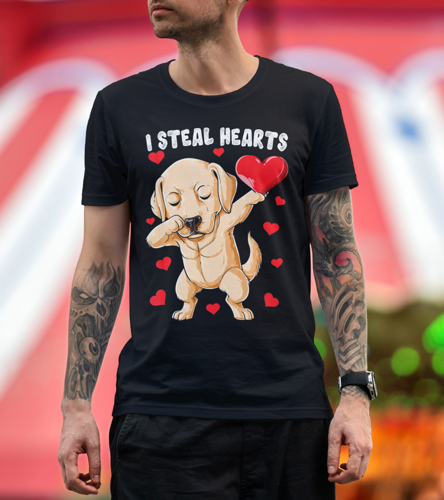 I Steal Hearts Dabbing Labrador with Red Hearts T-Shirt