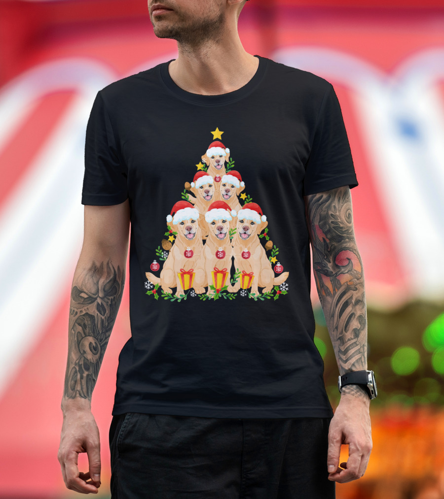 Funny Labrador Christmas Tree Santa Hat Labrador T-Shirt